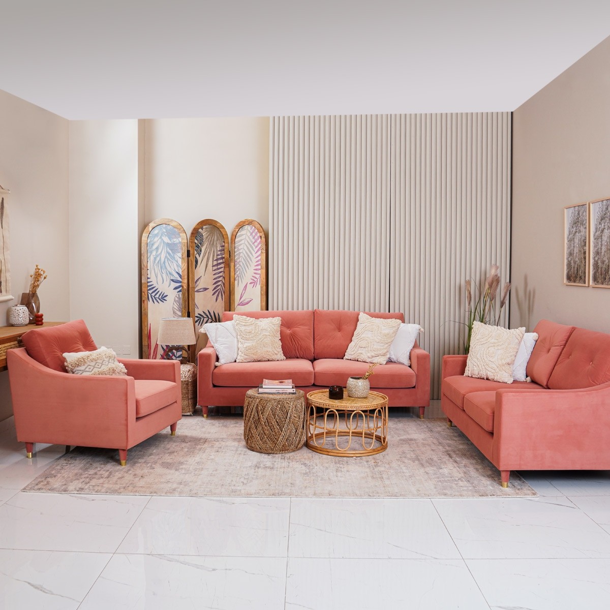 New Pearl Sofa Set Pink  data-src=