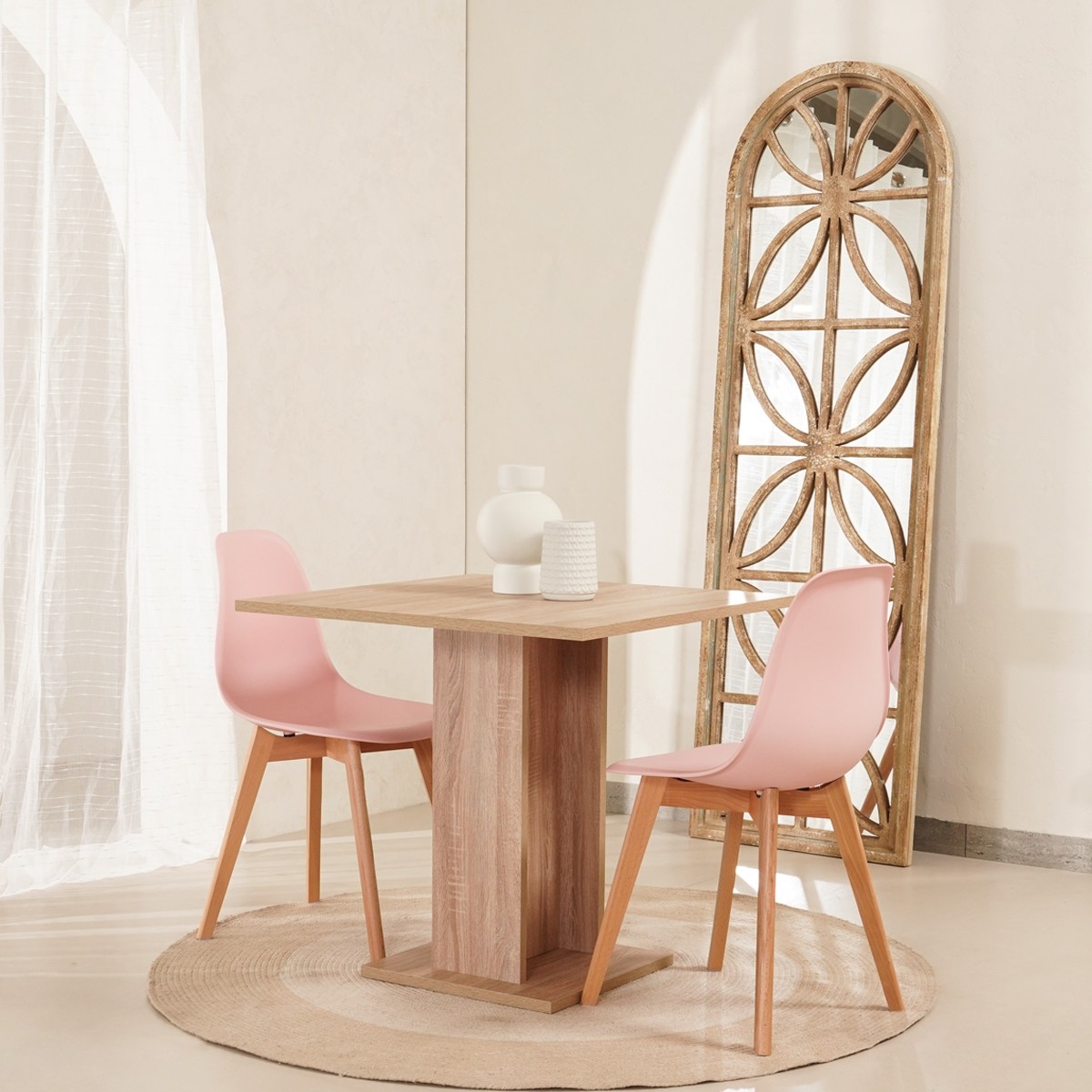 Dining Set (Tina Table + 2 Kim Chair Pink)  data-src=