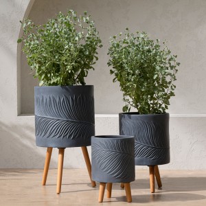 Leaf Fiber Clay Pots Set of 3 Footed Grey