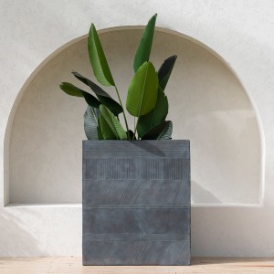 Stripe Fiber Clay Pot Cube Grey
