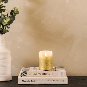 Sparkly Gold LED Candle 7.5x10 cm