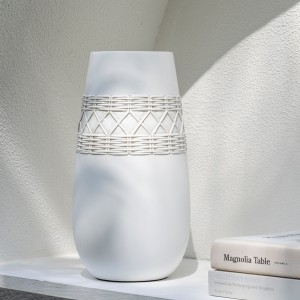 Rattan Vase White 16.5X16.5X30.5 cm