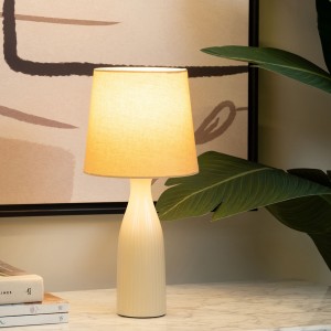 Ribbed Table Lamp Beige 36x18 Cm