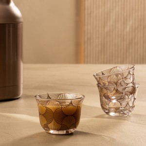 Wave Glass Gahwa Cup Set 6Pcs Brown