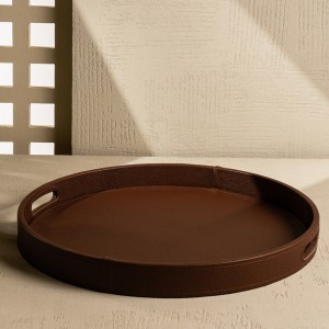 Preya Leather Round Tray Brown 45X4 cm
