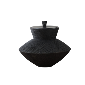 Wood Lidded Jar Black 30X26.5 cm