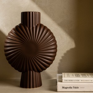 Ribbed Ceramic Vase Matte Brown 25X12.7X35.2 cm