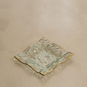 Crackle Glass Deco Plate Gold 15.2X15.2X2 cm