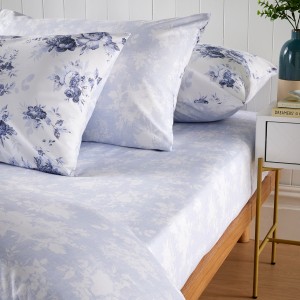 Vintage Rose Fitted Sheet Blue 120X200 cm