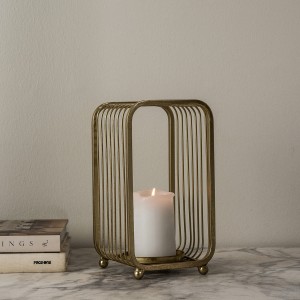 Rectangle Metal Candle Holder Gold 14X14 cm