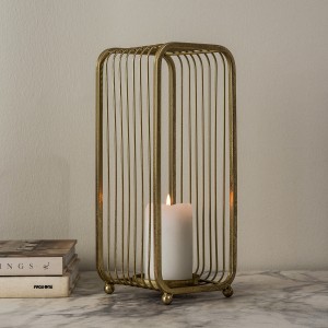 Rectangular Metal Candle Holder Gold 14 cm