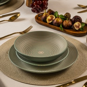 Circ Emb Stoneware Dinner Set 18Pcs Turquoise