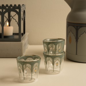 Qaser Double-Wall Glass Gahwa Cup Set 6Pcs Green