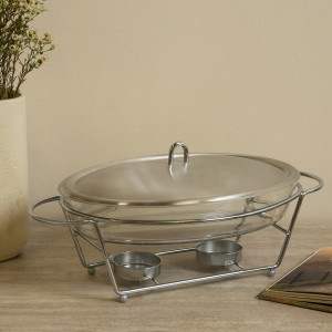 Finn Glass Oval Food Warmer Matte Silver 2.4 Litre