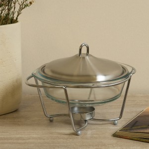 Finn Glass Round Food Warmer Matte Silver 2.4 Litre