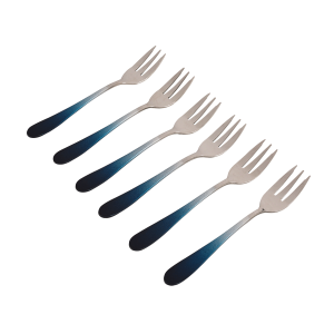 Coloured Stainless Steel Dessert Fork Set 6Pcs Blue
