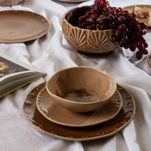 Lulu Embossed Stoneware Dinner Set 18Pcs Beige