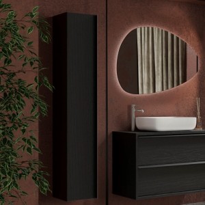 Steel Bathroom Side Wood Cabinet Black Ash 34X159X7 cm