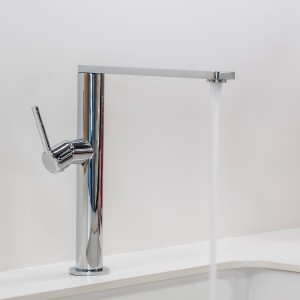 Chrome Cylindric Sink Mixer with Flat Spout
