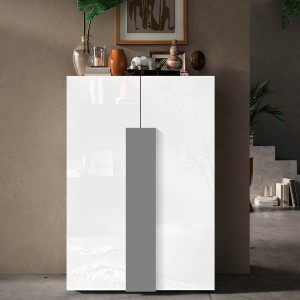 Jupiter 2-Door Shoe Cabinet Grey Handle White High Gloss