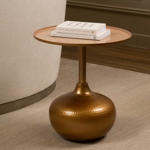 Tavola Side Table with Peach Top/Gold