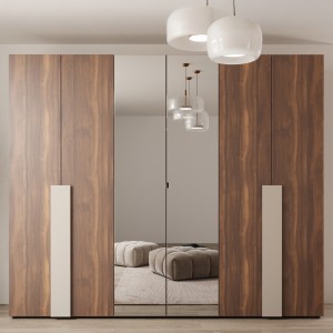 Sandy 6-Door Wardrobe Beige/Dark Walnut