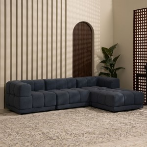 Dallas 3 Seater Sofa with Big Ottoman Blue