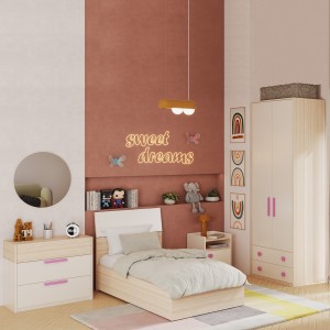 Flexy 90x200 Kids Bedroom Set with Wardrobe & Pink Handles