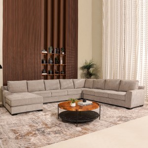 Drew 8 Seater Sofa with Left Chaise Lounge Light Grey