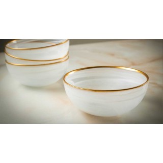 Alabaster Serving Bowl With Gold Rim 29 cm