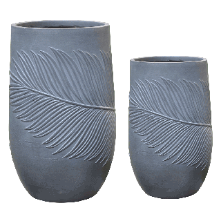 Leaf Fiber Clay Pots Set of 2 Tall Grey