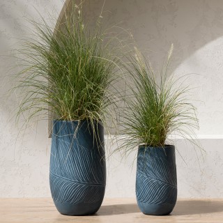 Leaf Fiber Clay Pots Set of 2 Tall Blue