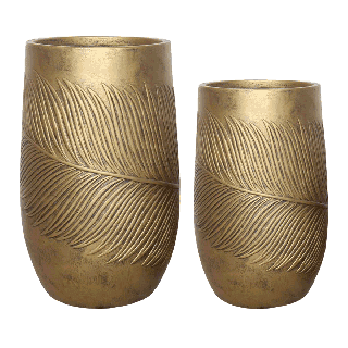 Leaf Fiber Clay Pots Set of 2 Tall Gold