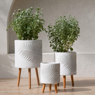 Leaf Fiber Clay Pots Set of 3 Footed White