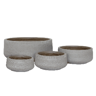 Stripe Fiber Clay Pots Set of 4 Round Taupe