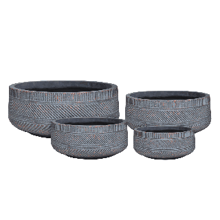 Stripe Fiber Clay Pots Set of 4 Round Grey