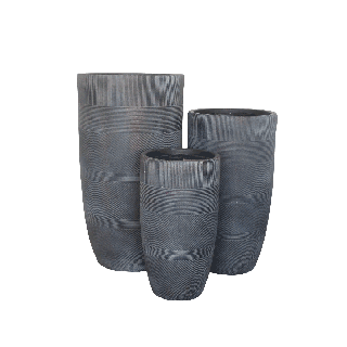 Stripe Fiber Clay Pots Set of 3 Tall Grey