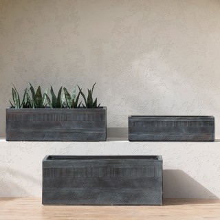 Stripe Fiber Clay Pots Set of 3 Long Grey