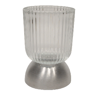Ribbed Candle Holder Silver 9Cm