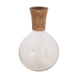 Glass and Mango Wood Decanter 26 cm