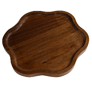 Flower Wood Shape Plate Brown 30 cm