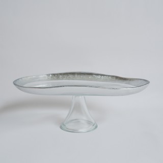 Band Footed Plate Silver 35.2x19.7 cm