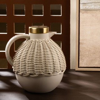 Rattan Jug 1L Grey With Gold Lid Round