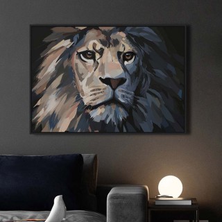 Lion Framed Canvas Black 100x70 cm