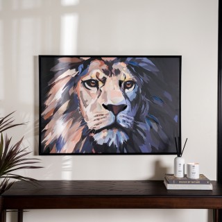 Lion Framed Canvas Black 100x70 cm