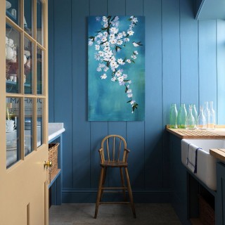 Blossom Oil Canvas Blue 80x150 cm