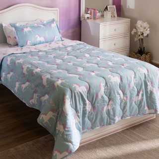Unicorn Kids Comforter Set Blue 180x220 cm