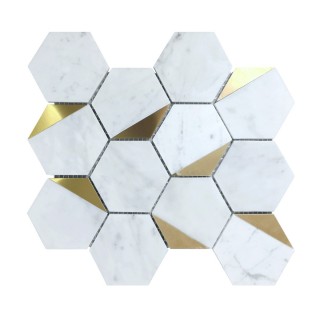 Hexa Carrara Stone Mosaic White Gold 26.3X22.8 cm