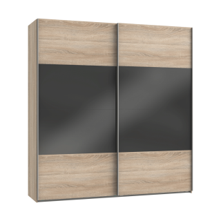 Easy Sliding Door Wardrobe - Oak/Grey Glass