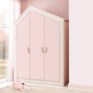 Pink House 3 Doors Kids Wardrobe